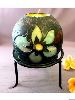 Hawaiian Themed Waxed Candle ball. 14” diameter. Unscented